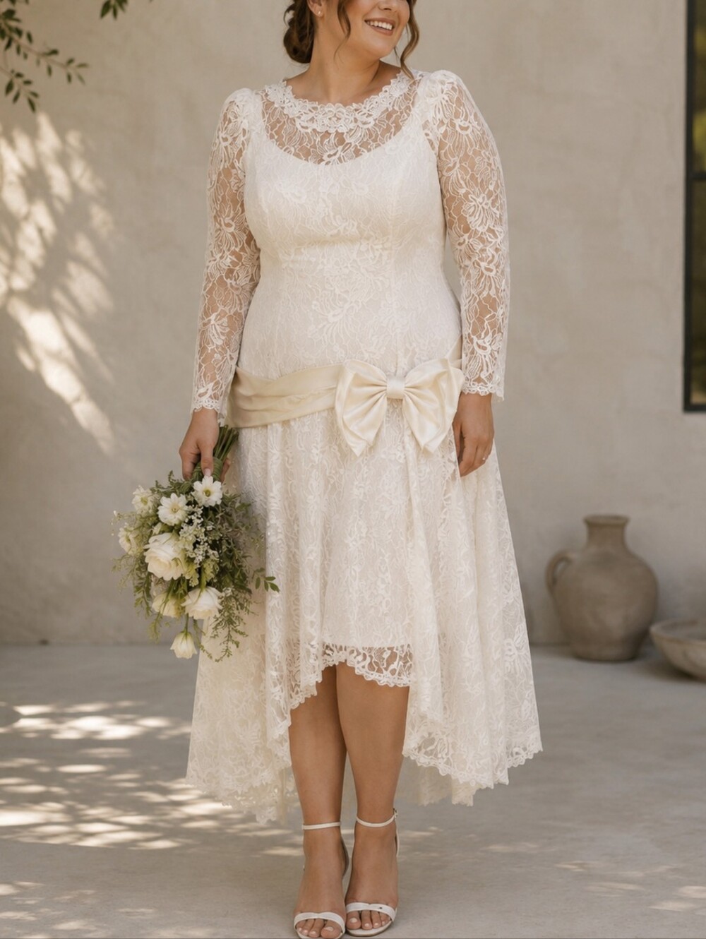 Union Made Vintage 80s Ivory Lace Tea Length Informal Wedding Dress sz 18